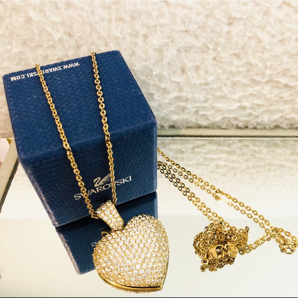 Vintage Swarovski Gold puffed heart